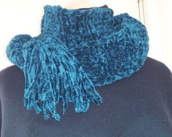 Beautiful Teal Blue Handknit Scarf