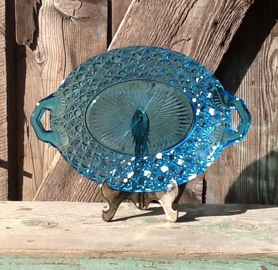 Aqua blue glass plate depression glass