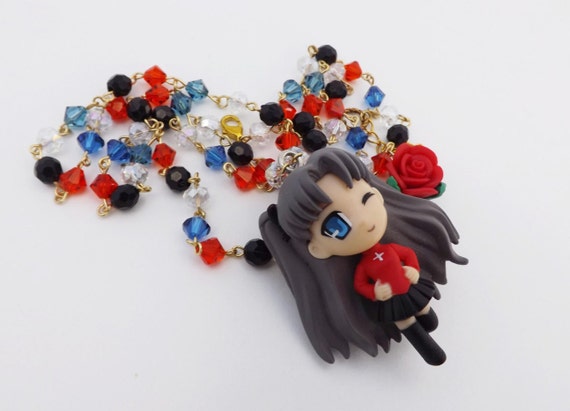 Fate Stay Night Unlimted Blade Works Rin Tohsaka Kawaii Style Crystal Necklace Magic Anime Gaming cosplay jewelry