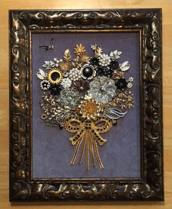 Items similar to Vintage & Costume Jewelry Bouquet Framed Art on Etsy