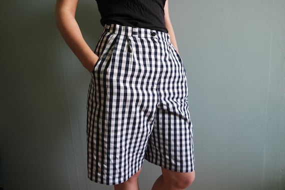 SALE Vintage Checkered Womens Bermuda Shorts Black and White