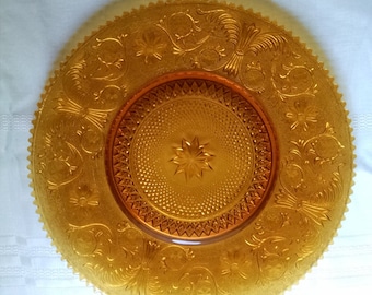 Tiara Exclusive Platter Indiana Glass Sandwich 16 Inch Large Amber Plate - Original Box 1970s