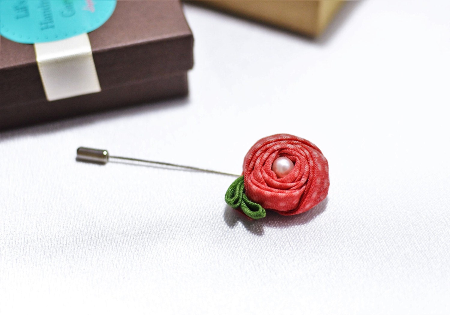 FLOWER LAPEL PIN Red Dot Rose Kanzashi Lapel Pin Kanzashi