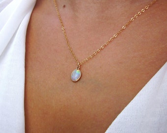 Opal Necklace, October Birthstone, Opal Jewelry, Opal Pendant, Gemstone Necklace, White Opal Necklace, Dainty Necklace, Elegant Necklace