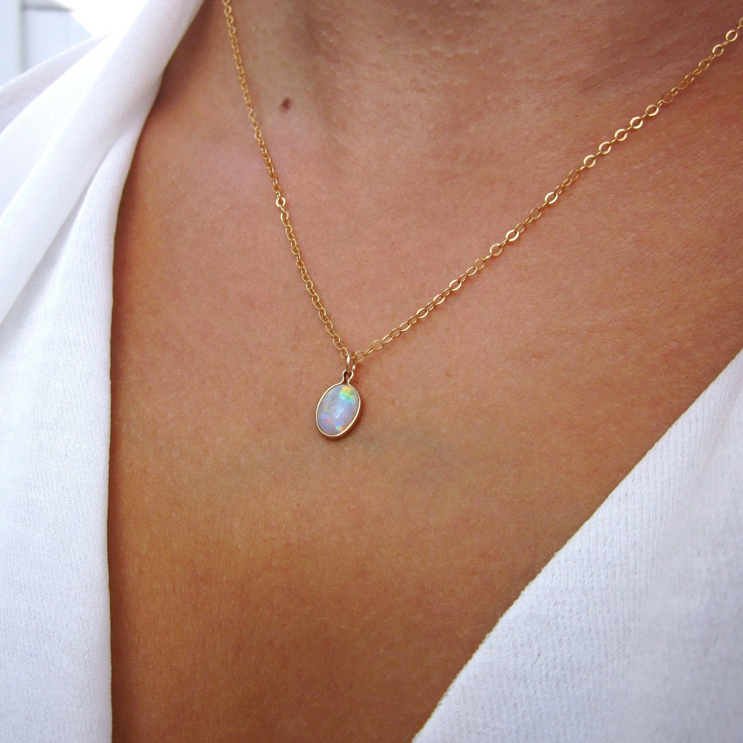 Opal Necklace October Birthstone Opal Jewelry Opal Pendant