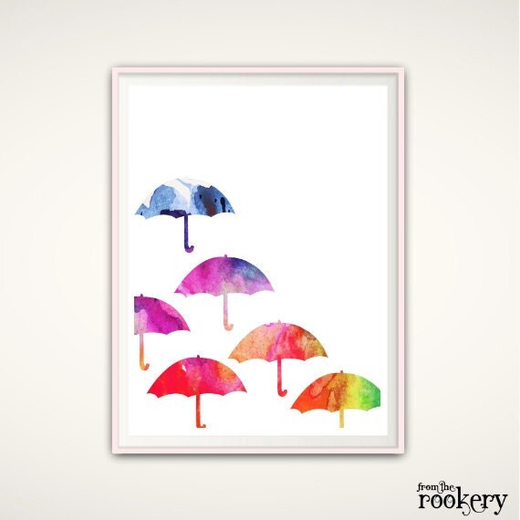 Umbrella Art Print Umbrella Wall Art Nursery silhouette