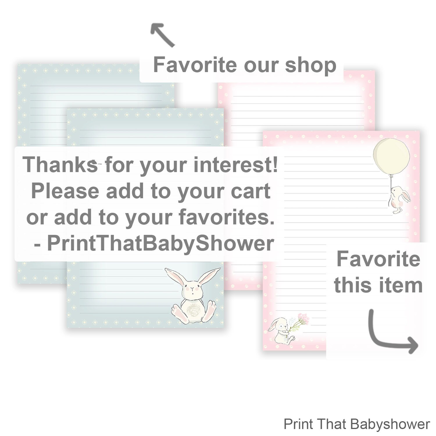 Bunny Printable Writing Paper Stationary by PrintThatPaperie