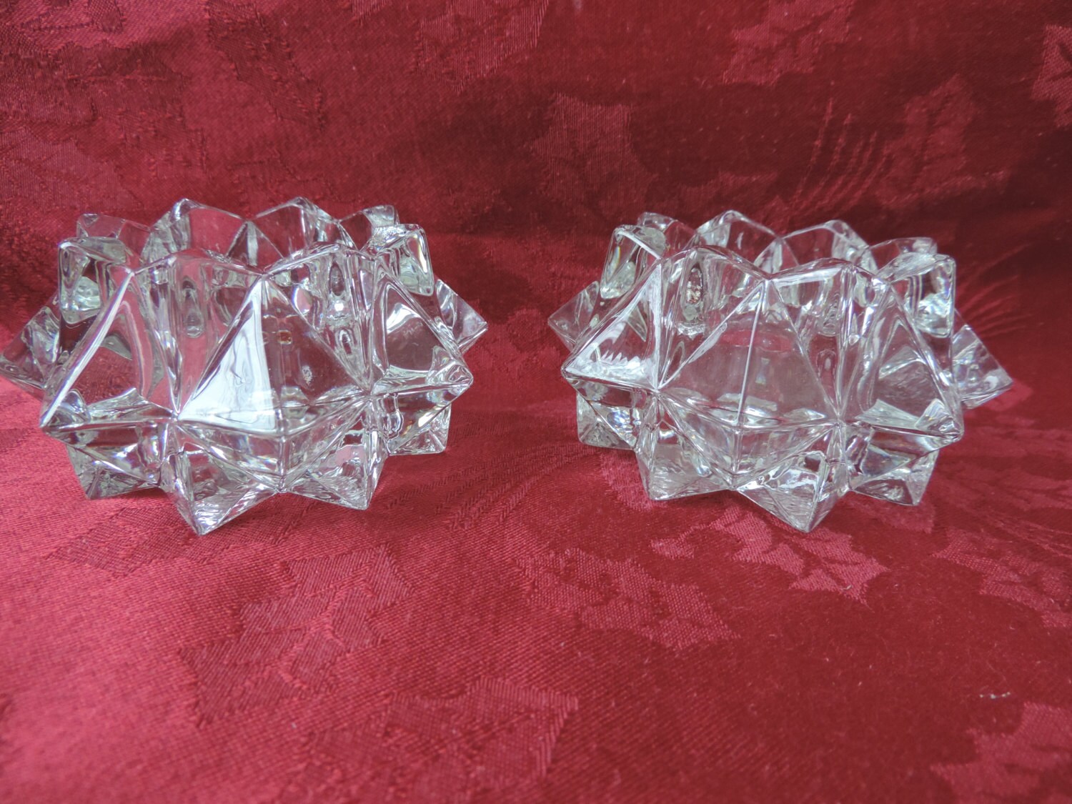 Lead Crystal Star Pattern Candle Holders Vintage German
