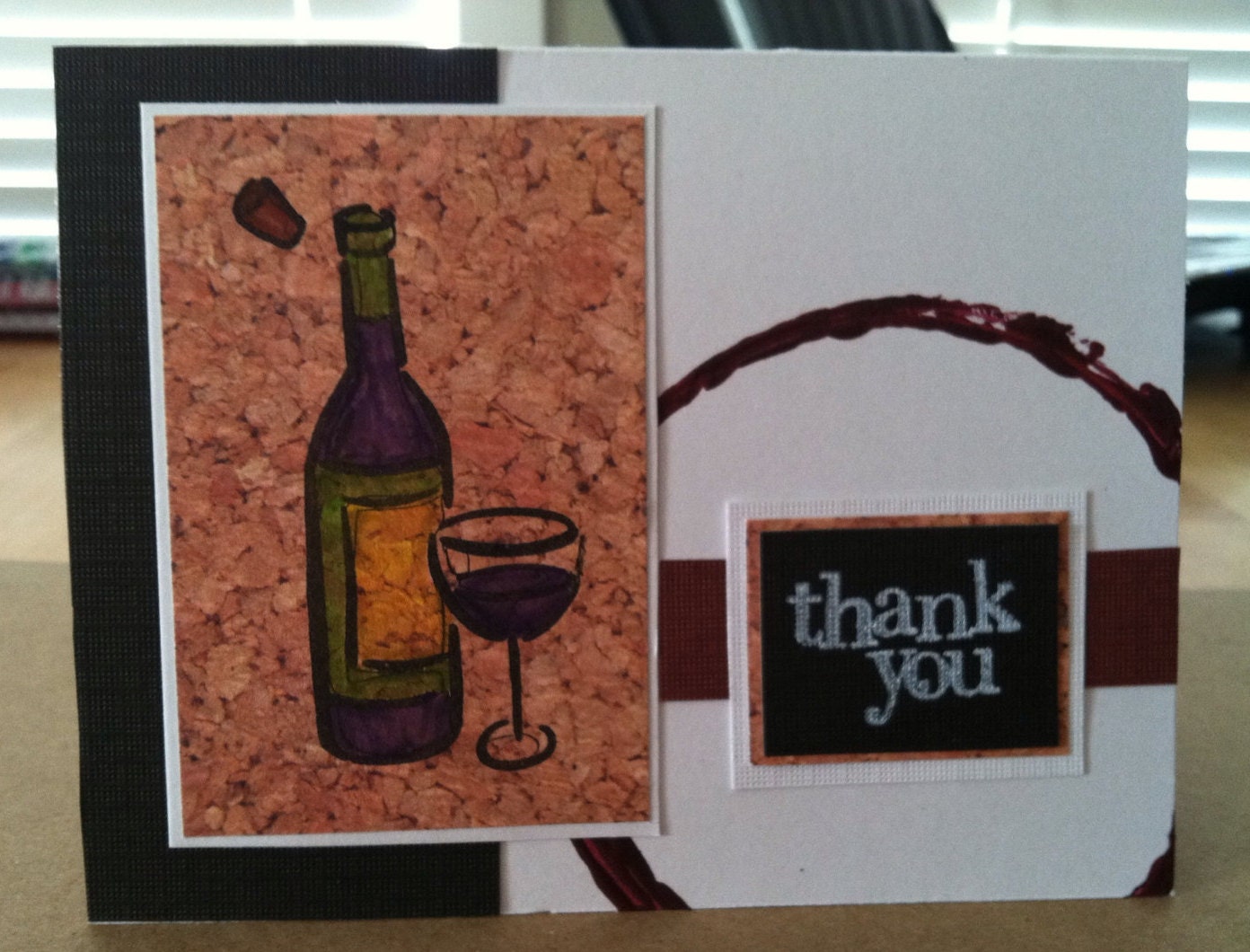 Handmade Wine Themed Thank You Greeting Card by LJsCardsAndCrafts