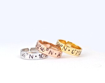 Coordinates ring, latitudine longitudine ring, personalized coordinate ring, custom coordinates ring, engraved ring, personalized ring