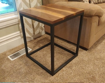 Handcrafted Steel and Wood End Table