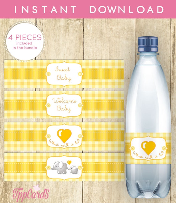 elephant water bottle labels baby shower printable its a