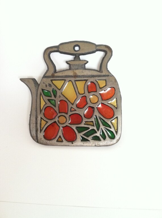 Stained Glass Tea Kettle Trivet Hot Plate Holder