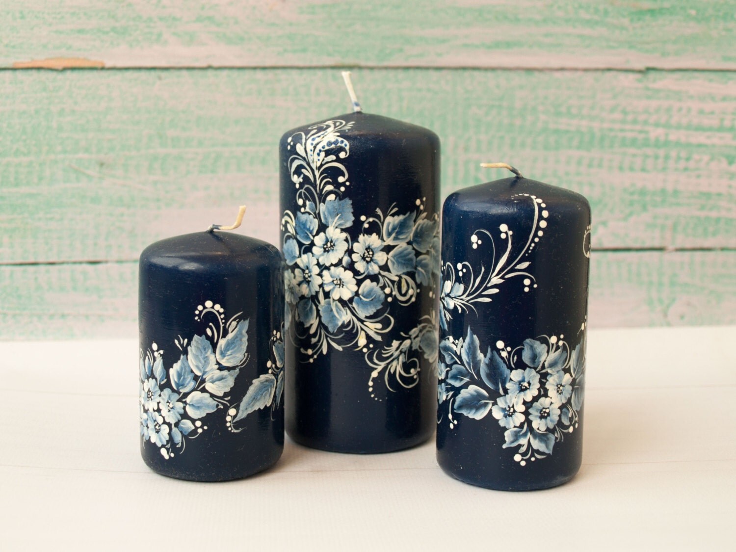 Wax candles gift idea for women rustic candle set pillar