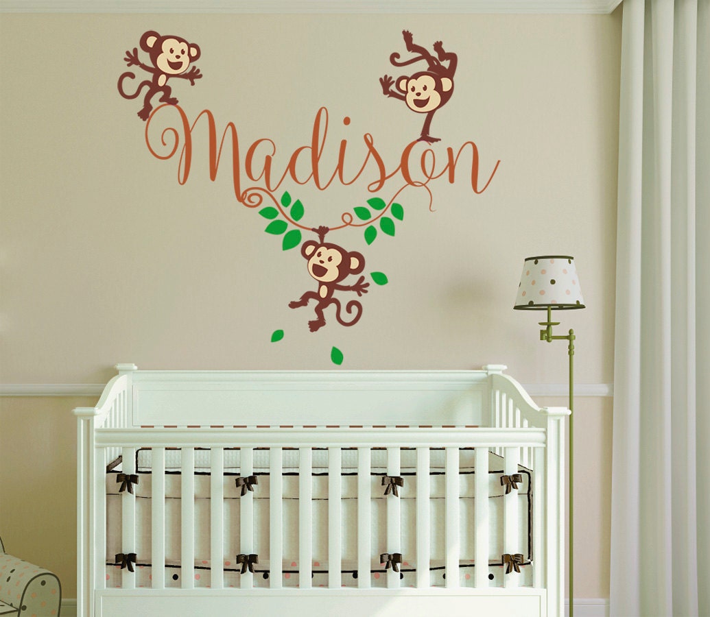 Monkeys Mural Custom Personalized Name Wall Decal Sticker for