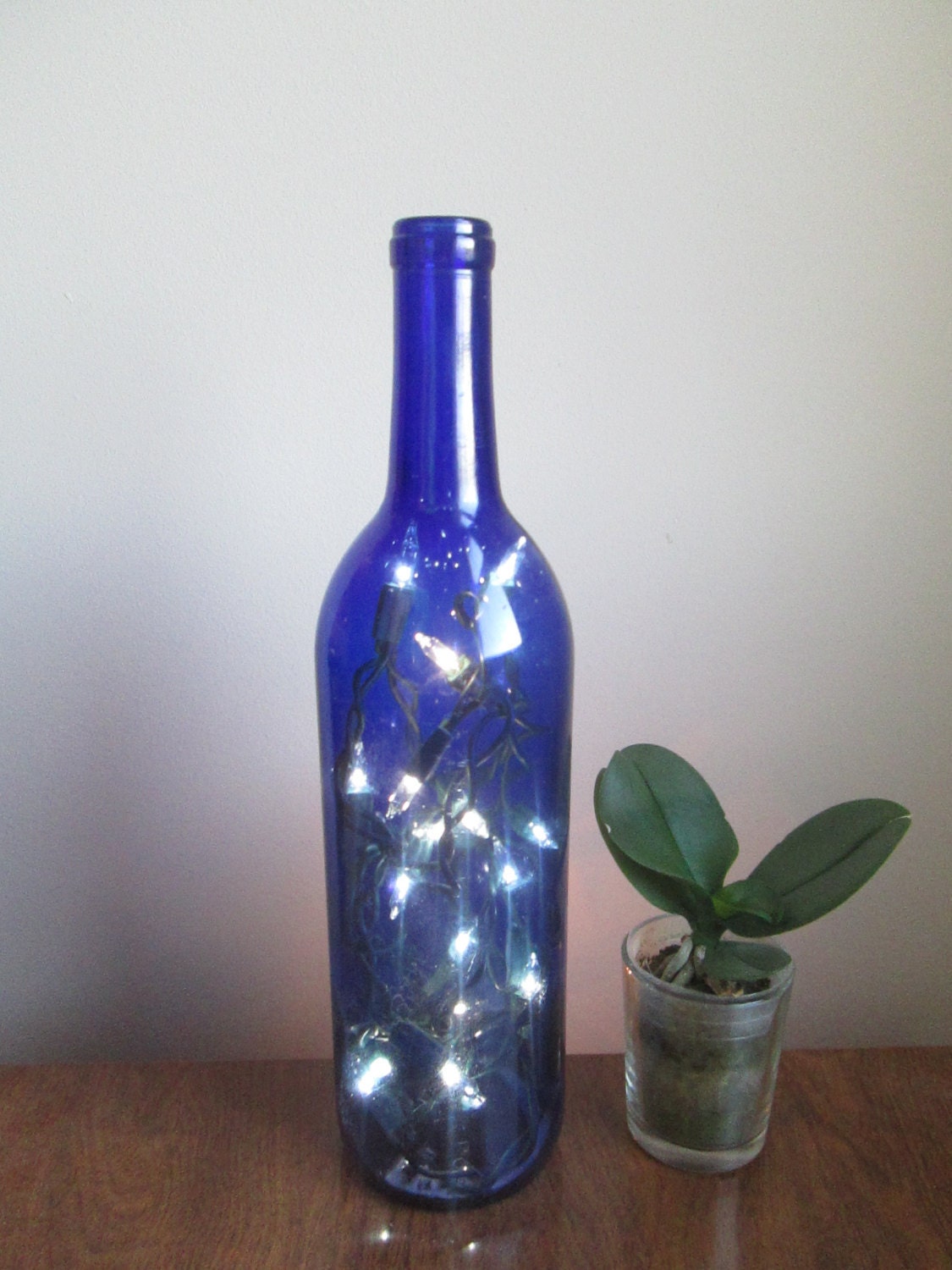 Cobalt Blue Wine Bottle Light Blue Decor Bottle Lamp Accent