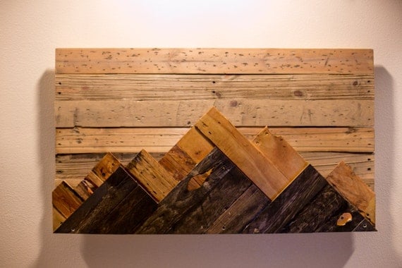 Items similar to Wooden Mountain Range Wall Art on Etsy