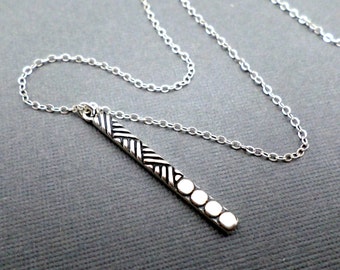 Long Silver Bar Necklace. Free Shipping. Modern Minimalist. Sterling Silver Stick Pendant. Rustic Boho Everyday Jewelry Oxidized. 1 1/4" Bar