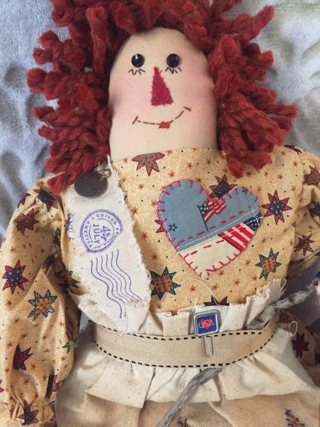 Patriotic Folk Art Rag doll handmade art doll by LovedByKadie