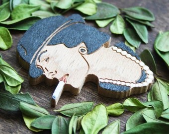 Art brooch pin Coco Chanel / Wood brooch Coco Chanel / Art jewelry