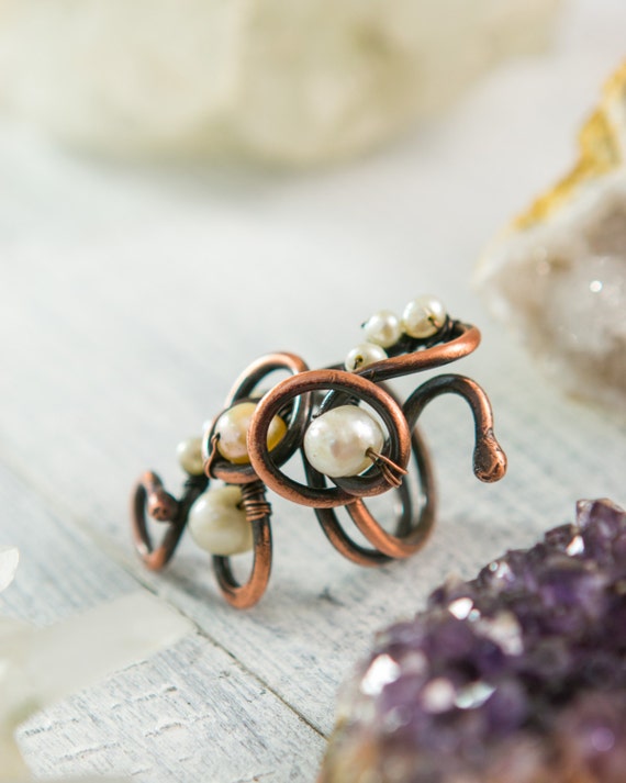 Items similar to Freshwater pearls Ring, Copper Ring, Wirewrapped Ring