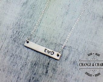 Custom Initial Bar Necklace with Heart, Custom Necklace, Initial Necklace, Sterling Silver Necklace, Personalized Gift, Anniversary Gift