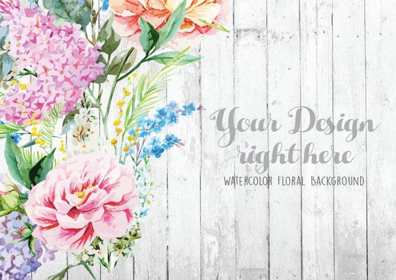 Retro Floral Background Rustic White Wood Mockup Hand