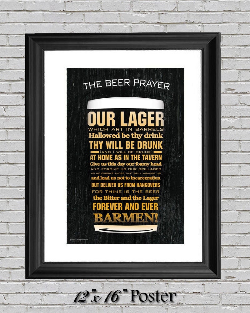 Beer Prayer Poster Art Print 24x36 Wall Art Man Cave Art