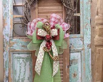 Christmas Wreath Mesh Bow Door Wreath Door by RcollectionandCo
