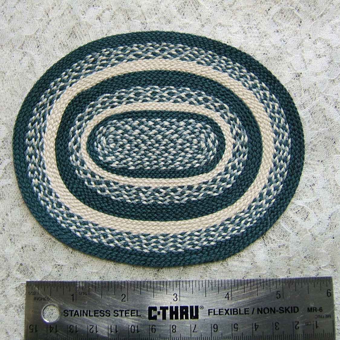 Large Dollhouse Miniature Hand Braided Windsor Blue Rug 17