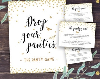 Panty Game, Drop Your Panties, Bridal Shower Games, Bachelorette Party Game, Sexy lingerie, Printable Wedding Shower, Instant Download, Gold