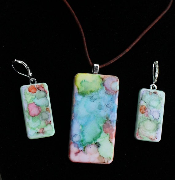 Items similar to Domino necklace pendant and earring set (S-01) on Etsy