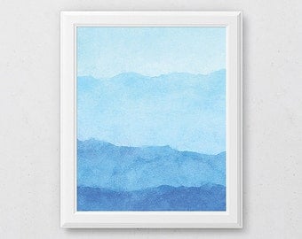 Ombre Blue Art Print, Bathroom Wall Art, Winter Art Print, Abstract Watercolor Art, Modern Decor, Coastal Wall Art, Abstract Art Print, Home