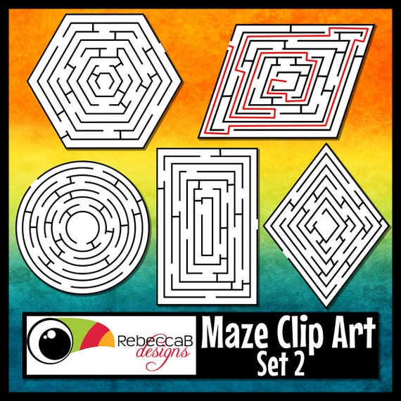 Maze Clip Art Set 2: 2D Shapes Mazes and Solutions Clip Art