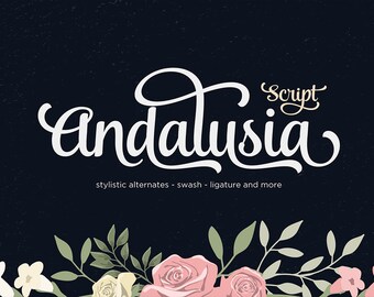 Andalusia Script, Calligraphy Font, Brush Font, Classic Font, Handwritten Font, Wedding Font, Logo Font, Digital Font Download