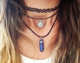 Galaxy Crystal Pendant Necklace, tumblr inspired necklace, galaxy necklace, hipster necklace, blue quartz necklace, boho quartz necklace