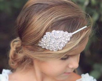Flower Girl Rhinestone Headband, Flower Girl Headpiece, Flower Girl Hair Accessory, Beaded Headband, Baptism Headband, Bridesmaid Headband