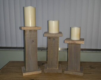 Wood Candle Holders, Rustic Candle Holder, Candle Holder Set, Wooden Candle Holders, Rustic Decor, Farmhouse Candle Holder - Set of 3