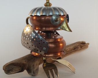 Owl - Found object Bird Robot assemblage - Junk bot - Repurposed Art Sculpture - Steampunk Sculpture
