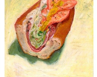 HOAGIE HALF 2 - archival print of original pastel drawing - food art by Mike Geno