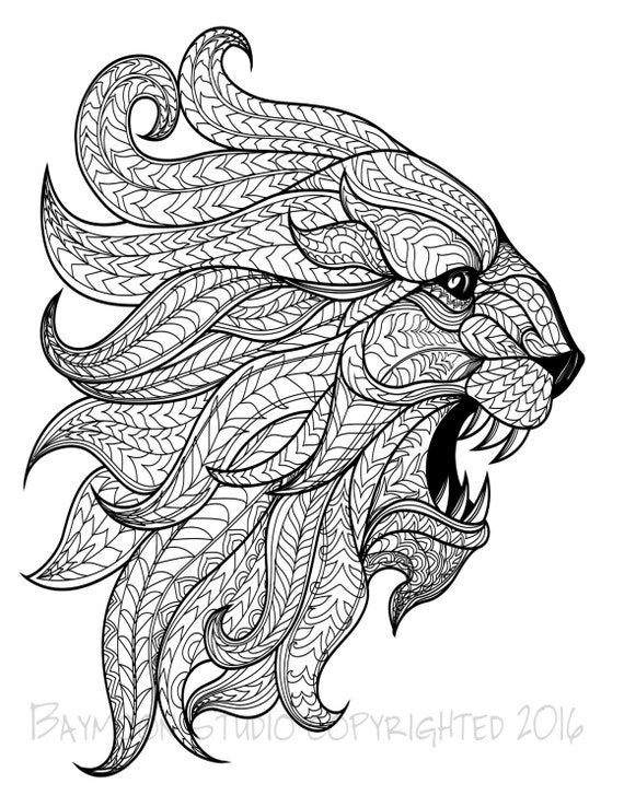 Roaring Lion Coloring Page Printable Coloring by BAYMOONSTUDIO