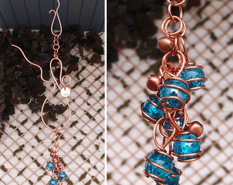 Glass & Copper Wind Chimes / Gypsy Windchime Garden Art Suncatcher Yard/Lawn/Outdoor Decor