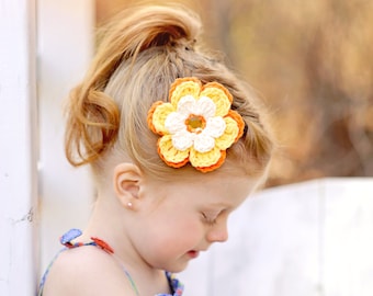 Crochet Flower Hair Clip Crochet Barrette Cream Hair Clip Yellow Hair Clip Orange Hair Clip Cream Flower Yellow Flower Orange Flower Clip