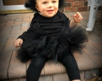 Black Cat Costume, SEWN Tutu, Costume Set, Toddler Cat Costume, Baby Cat Costume, Cat Ears Headband, Fuzzy Cat Tail, Kitty Cat Costume
