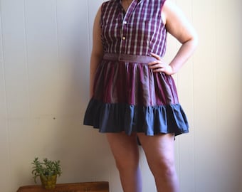 SALE Upcycled Shirt Dress, Womens Shirt Dress, Plaid and Stripe Dress, Shirt Dress, Upcycled, Sleeveless Dress