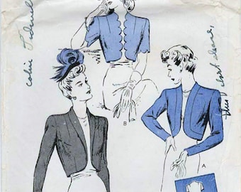 1940s Butterick 2843 FF Vintage Sewing Pattern Misses Tailored Boleros, Cropped Jackets Size 12 Bust 30