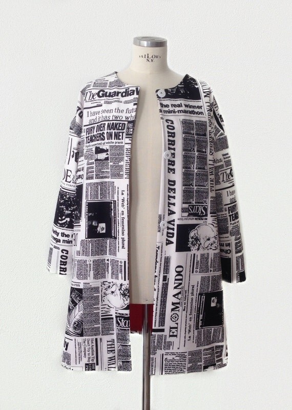 The Daily drop sleeve newspaper print coat by Suite on Etsy