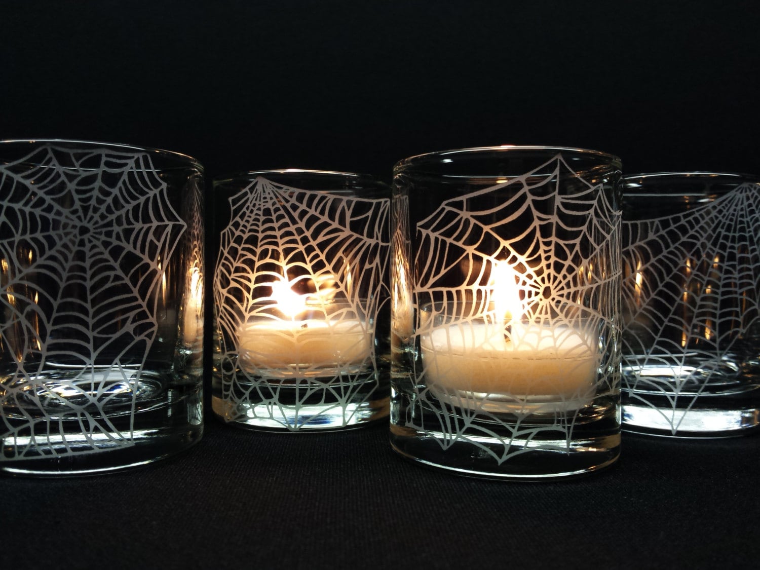 Halloween Candles Engraved 'Webs' 4 Glass by daydreemdesigns