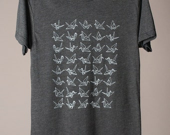 mens shirt, unisex tshirt, paper cranes, origami inspired, good luck