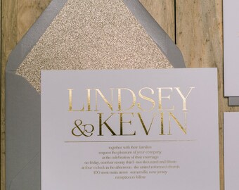 Foil - Grey & Gold Glitter Wedding Invitation - SAMPLE (Blaire)